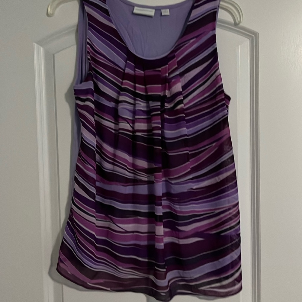 New York and Company, sleeveless, abstract print blouse.